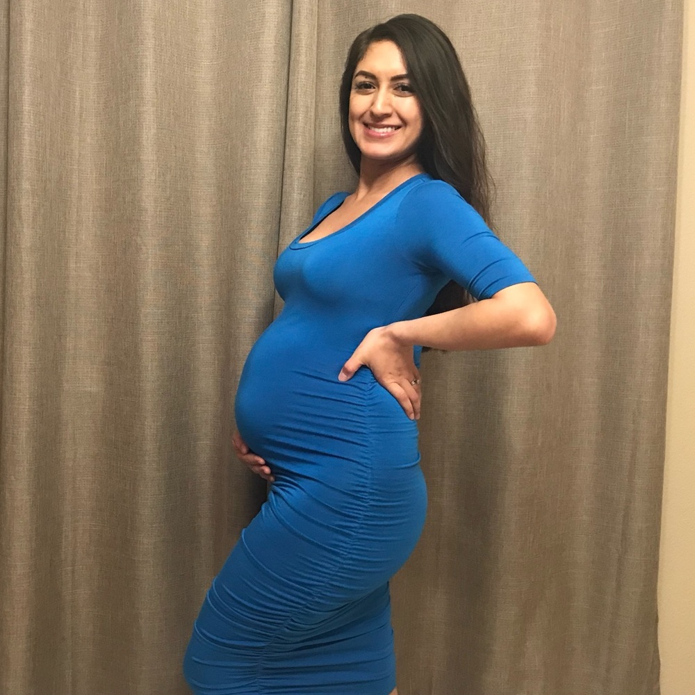 Royal blue knee length maternity dress
